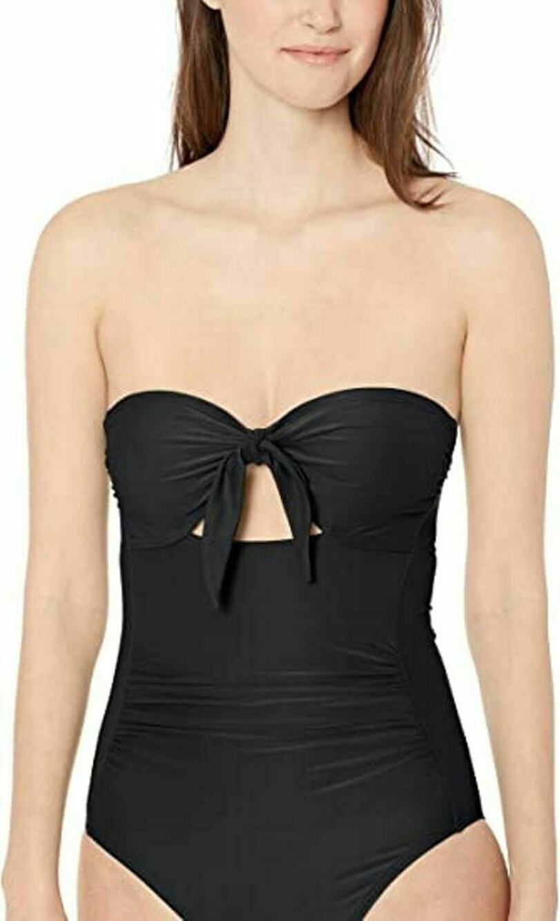 Carmen Marc Valvo Womens Bandeau One Piece Swimsuit Solids Black 4 New